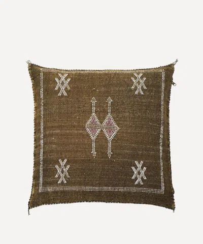 Moroccan White Cactus Silk Cushion In Brown