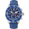 Morphic M51 Series Chronograph Leather-band Watch W/date In Silver/blue
