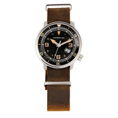 MORPHIC MORPHIC M74 SERIES LEATHER-BAND WATCH W/MAGNIFIED DATE DISPLAY