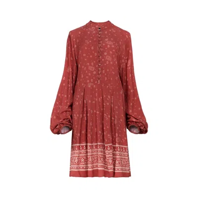Morrato Bali Women's Red  - Puffy Long Sleeves Hema Mini Dress - Alegra Cinnabar