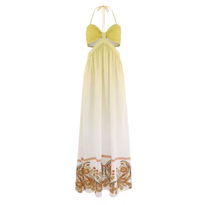 Morrato Bali Women's White / Green Madhunisha Maxi Dress Ifrane Lyme In White/green