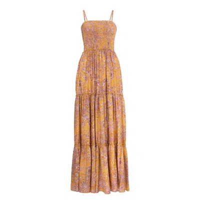 Morrato Bali Women's Yellow  - Tierred Strappy Maxi Dress Neysa Maxi Dress - Livia Saffron In Brown