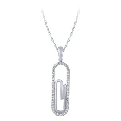 Pre-owned Morris 0.20 Carat Natural Diamond Paper Clip Necklace Pendant 14k White Gold 18''