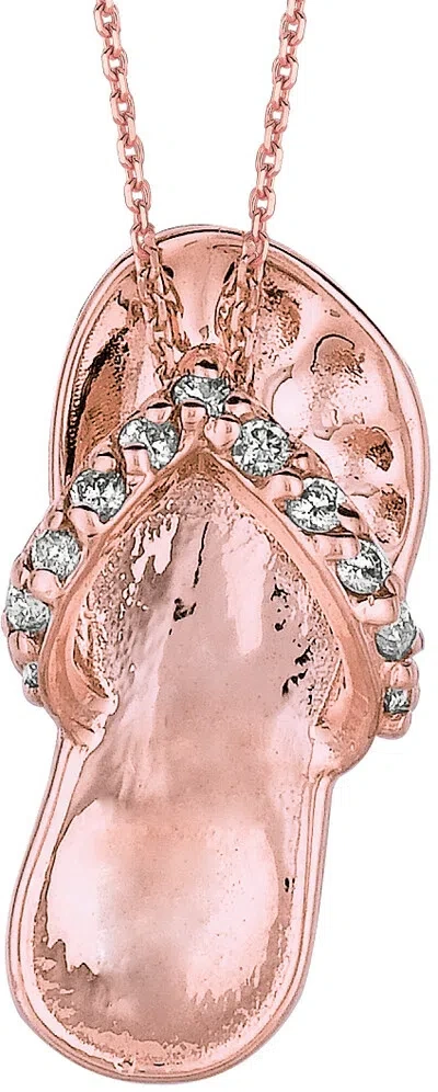 Pre-owned Morris 0.10 Carat Natural Diamond Flip Flop Necklace Pendant 14k Rose Gold 18'' Chain