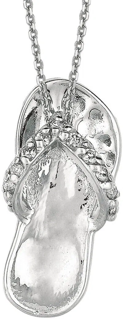 Pre-owned Morris 0.10 Carat Natural Diamond Flip Flop Necklace Pendant 14k White Gold 18'' Chain