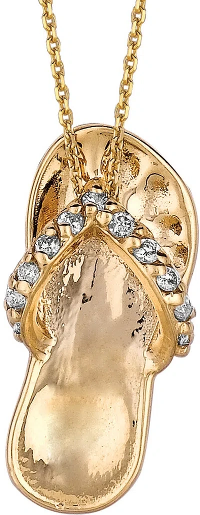 Pre-owned Morris 0.10 Carat Natural Diamond Flip Flop Necklace Pendant 14k Yellow Gold 18'' Chain