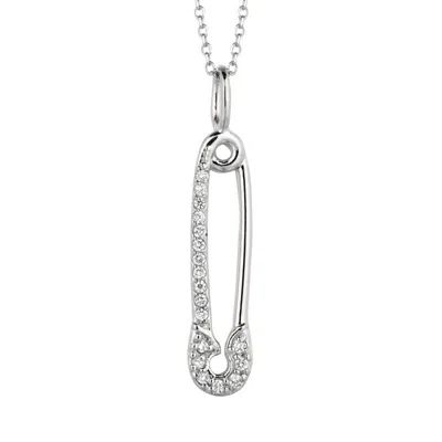 Pre-owned Morris 0.10 Carat Natural Diamond Safety Pin Necklace 14k White Gold Si 18'' Chain