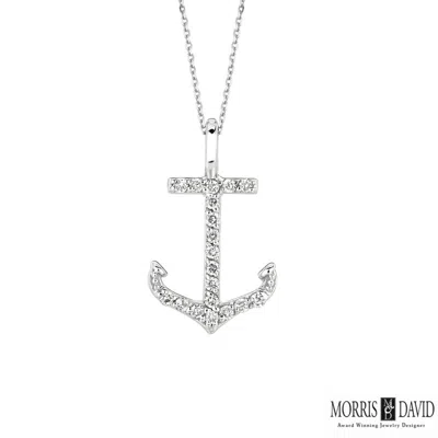 Pre-owned Morris 0.10 Ct Natural Diamond Anchor Necklace Pendant 14k White Gold Si 18''