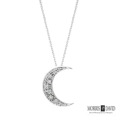 Pre-owned Morris 0.15 Carat Natural Diamond Crescent Moon Necklace 14k White Gold Si
