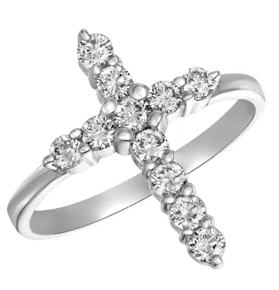 Pre-owned Morris 0.15 Carat Natural Diamond Cross Ring Si 14k White Gold