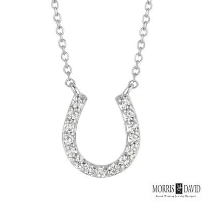 Pre-owned Morris 0.15 Carat Natural Diamond Horseshoe Necklace Pendant 14k White Gold Si 18''