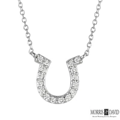 Pre-owned Morris 0.15 Ct Natural Diamond Horseshoe Necklace Pendant 14k White Gold Si 18''
