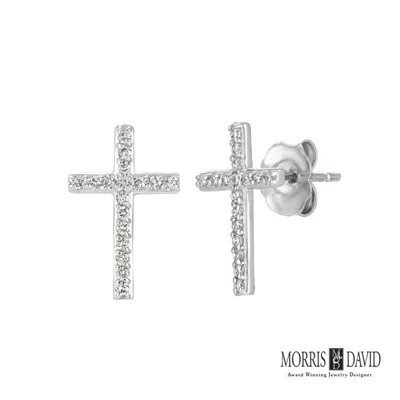 Pre-owned Morris 0.20 Carat Natural Diamond Cross Earrings Si 14k White Gold