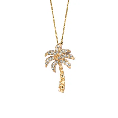 Pre-owned Morris 0.20 Carat Natural Diamond Palm Tree Necklace Pendant 14k Yellow Gold 18'' Chain