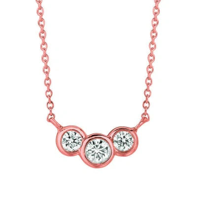 Pre-owned Morris 0.25 Carat Natural 3 Stone Diamond Bezel Necklace 14k Rose Gold Si