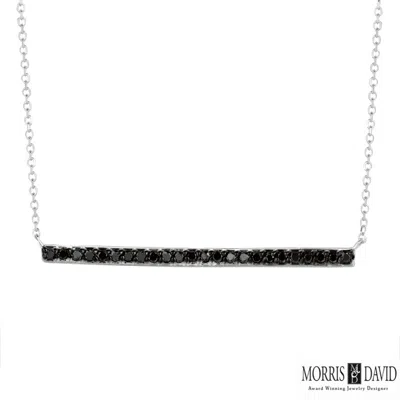 Pre-owned Morris 0.25 Ct Black Diamond Bar Necklace 14k White Gold 18'' Chain