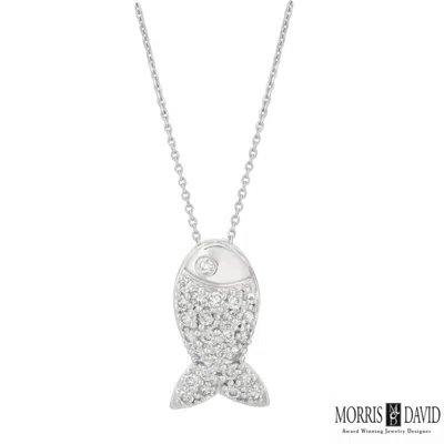 Pre-owned Morris 0.26 Carat Natural Diamond Fish Pendant Necklace 14k White Gold 18'' Chain