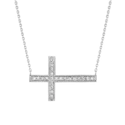 Pre-owned Morris 0.30 Carat Natural Diamond Sideway Cross Necklace 14k White Gold Si 18'' Chain