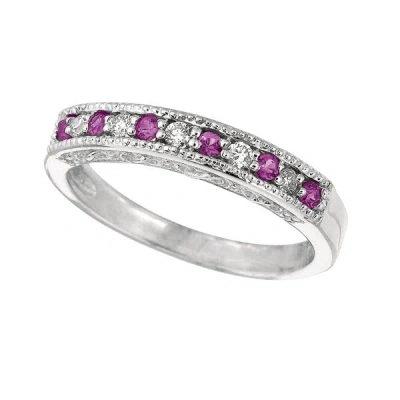 Pre-owned Morris 0.30 Carat Natural Pink Sapphire & Diamond Ring Band 14k White Gold