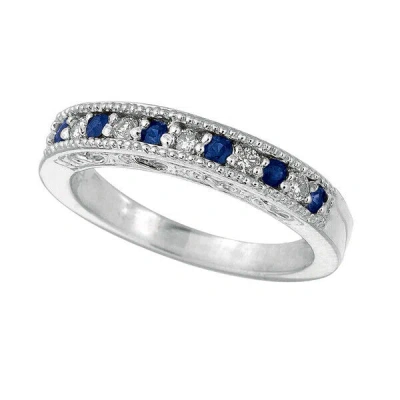 Pre-owned Morris 0.30 Carat Natural Sapphire & Diamond Ring Band 14k White Gold In Blue