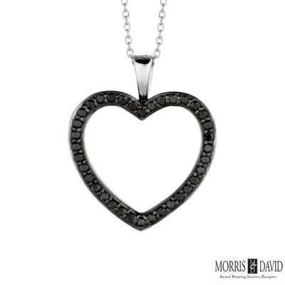 Pre-owned Morris 0.33 Carat Black Diamond Heart Necklace 14k White Gold 18'' Chain