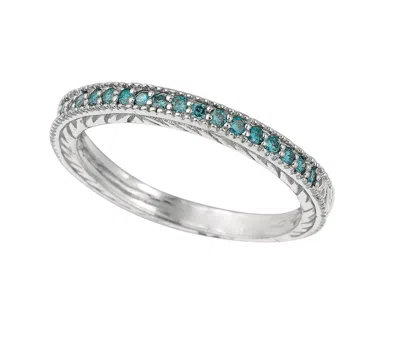 Pre-owned Morris 0.35 Carat Blue Diamond Half Way Round Ring Band 14k White Gold