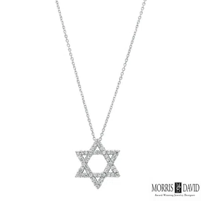 Pre-owned Morris 0.38 Carat Natural Diamond Star Of David Necklace 14k White Gold Si 18'' Chain