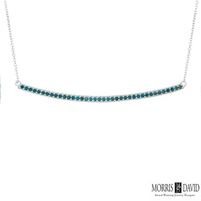 Pre-owned Morris 0.40 Carat Blue Diamond Bar Pendant 14k White Gold Si 18 Inches Chain