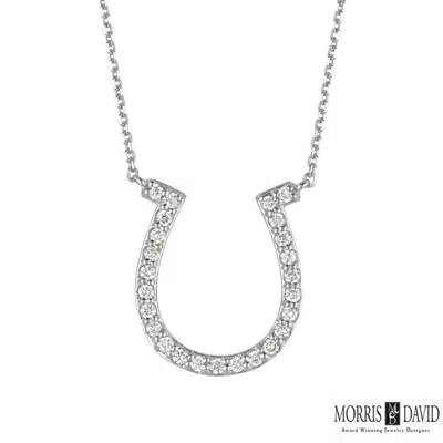 Pre-owned Morris 0.40 Carat Natural Diamond Horseshoe Necklace Pendant 14k White Gold 18'' Chain