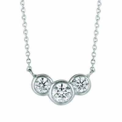 Pre-owned Morris 0.50 Carat Natural 3 Stone Diamond Bezel Necklace 14k White Gold Si