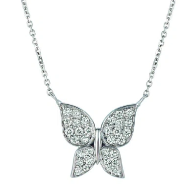 Pre-owned Morris 0.50 Carat Natural Diamond Butterfly Necklace 14k White Gold Si 18'' Chain