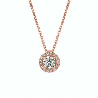 Pre-owned Morris 0.50 Carat Natural Diamond Halo Necklace 14k Rose Gold Si 18 Inches Chain