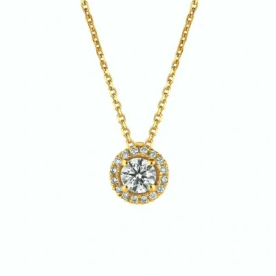 Pre-owned Morris 0.50 Carat Natural Diamond Halo Necklace 14k Yellow Gold Si 18 Inches Chain