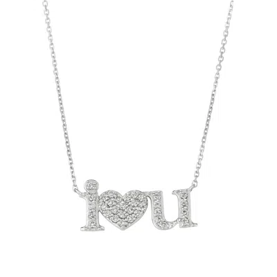 Pre-owned Morris 0.50 Carat Natural Diamond I Love U Necklace 14k White Gold Si 18''