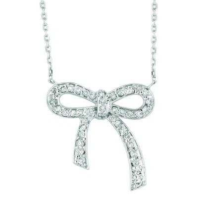 Pre-owned Morris 0.50 Carat Natural Diamond Ribbon Bow Necklace Pendant 14k White Gold Si