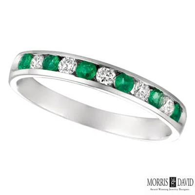 Pre-owned Morris 0.55 Carat Natural Diamond & Emerald Ring Band 14k White Gold In Green