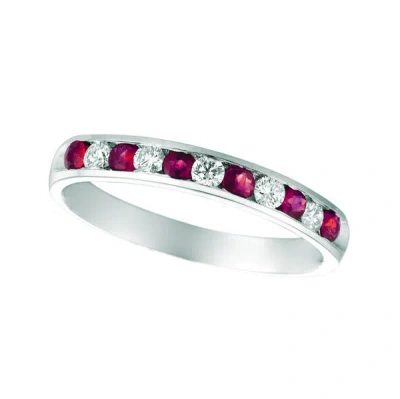 Pre-owned Morris 0.55 Carat Natural Diamond & Ruby Ring Band 14k White Gold In Red