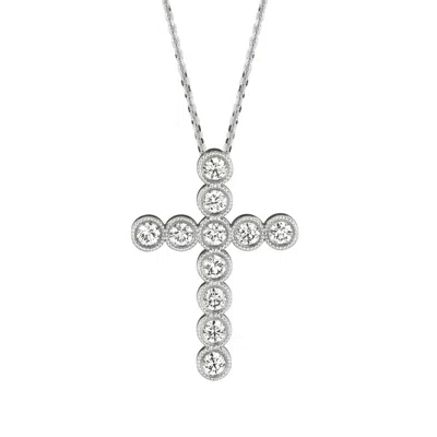 Pre-owned Morris 0.55 Carat Natural Diamond Cross Pendant Necklace 14k White Gold Si 18'' Chain