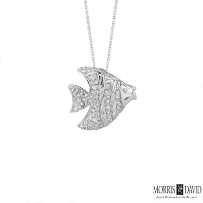 Pre-owned Morris 0.64 Carat Natural Diamond Fish Pendant Necklace 14k White Gold 18'' Chain