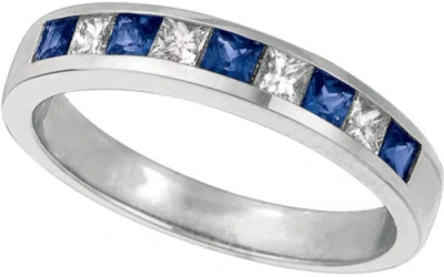 Pre-owned Morris 0.75 Carat Natural Diamond & Sapphire Ring Band 14k White Gold In Blue