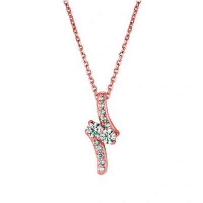 Pre-owned Morris 0.75 Carat Natural Diamond Two Stone Style Necklace 14k Rose Gold Si In Pink
