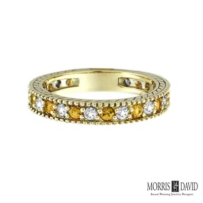 Pre-owned Morris 0.90 Carat Natural Diamond & Yellow Sapphire Ring Band 14k Yellow Gold
