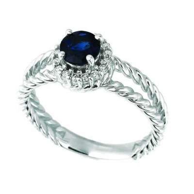 Pre-owned Morris 0.95 Carat Natural Sapphire & Diamond Ring 14k White Gold In Blue