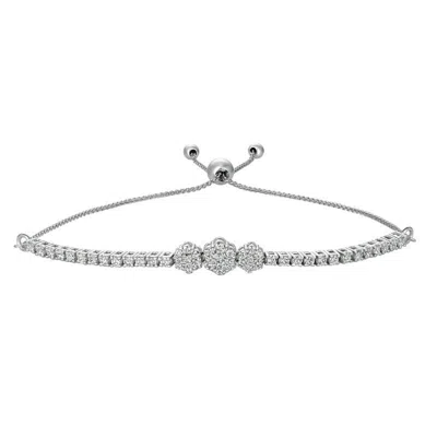 Pre-owned Morris 1.00 Carat Diamond Bolo 3 Flower Bracelet Si 14k White Gold 7'' Adjustable