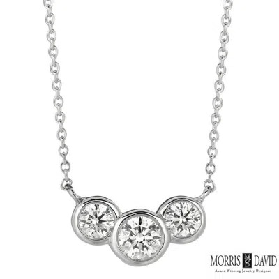 Pre-owned Morris 1.00 Carat Natural 3 Stone Diamond Bezel Necklace 14k White Gold Si