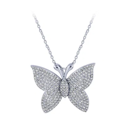 Pre-owned Morris 1.00 Carat Natural Diamond Butterfly Necklace 14k White Gold Si 18''