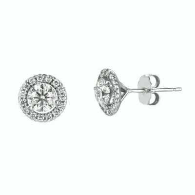 Pre-owned Morris 1.00 Carat Natural Diamond Halo Earrings Si 14k White Gold