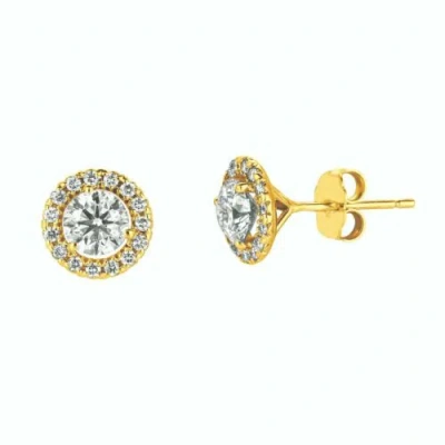 Pre-owned Morris 1.00 Carat Natural Diamond Halo Earrings Si 14k Yellow Gold