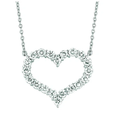 Pre-owned Morris 1.00 Carat Natural Diamond Heart Necklace 14k White Gold Si 18'' Chain