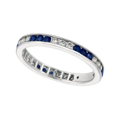 Pre-owned Morris 1.05 Carat Natural Sapphire & Diamond Eternity Ring Band 14k White Gold In Blue